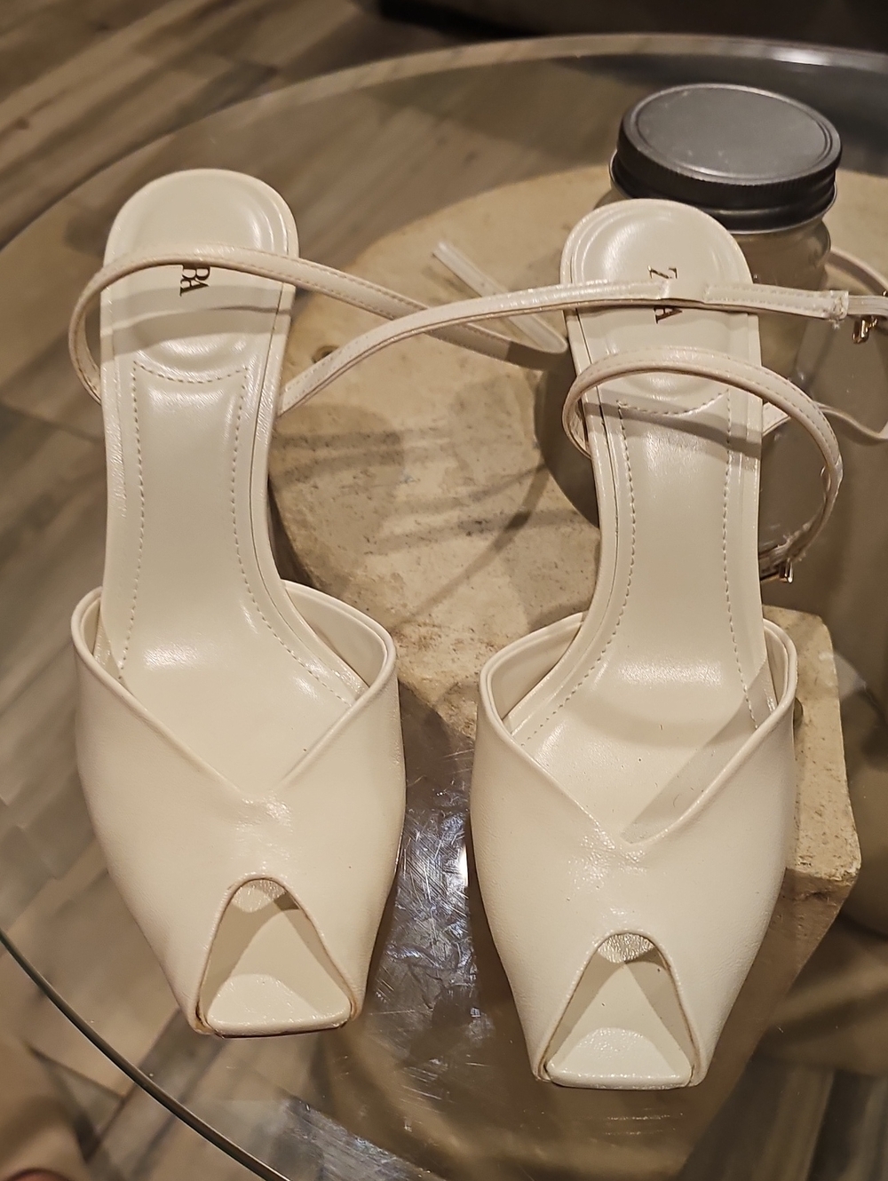Women’s Cream Strappy Peep-Toe Heels